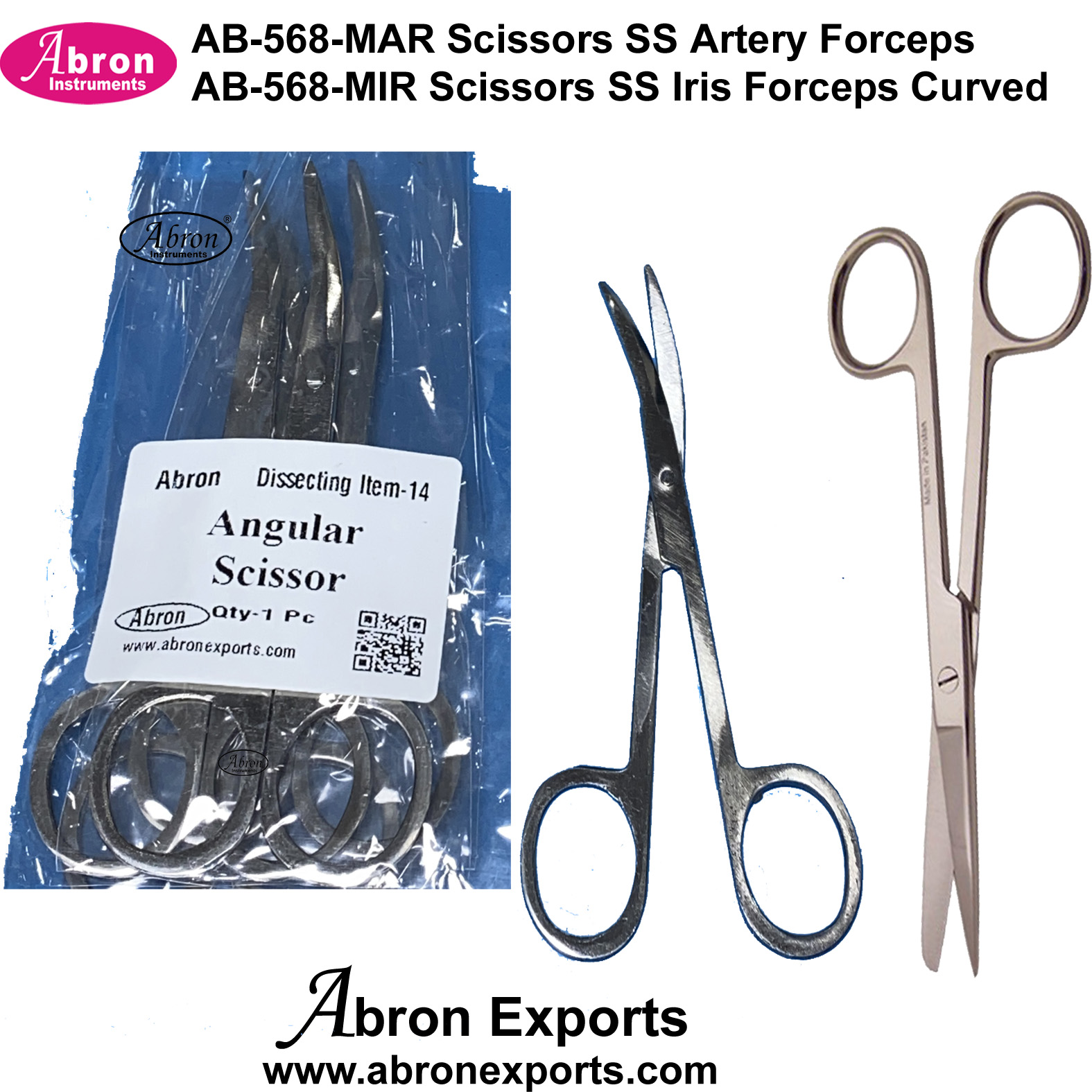 Scissors Surgical Artery or Iris forceps All Stainless steel Meals SS Handle Abron 10pc AB-568M